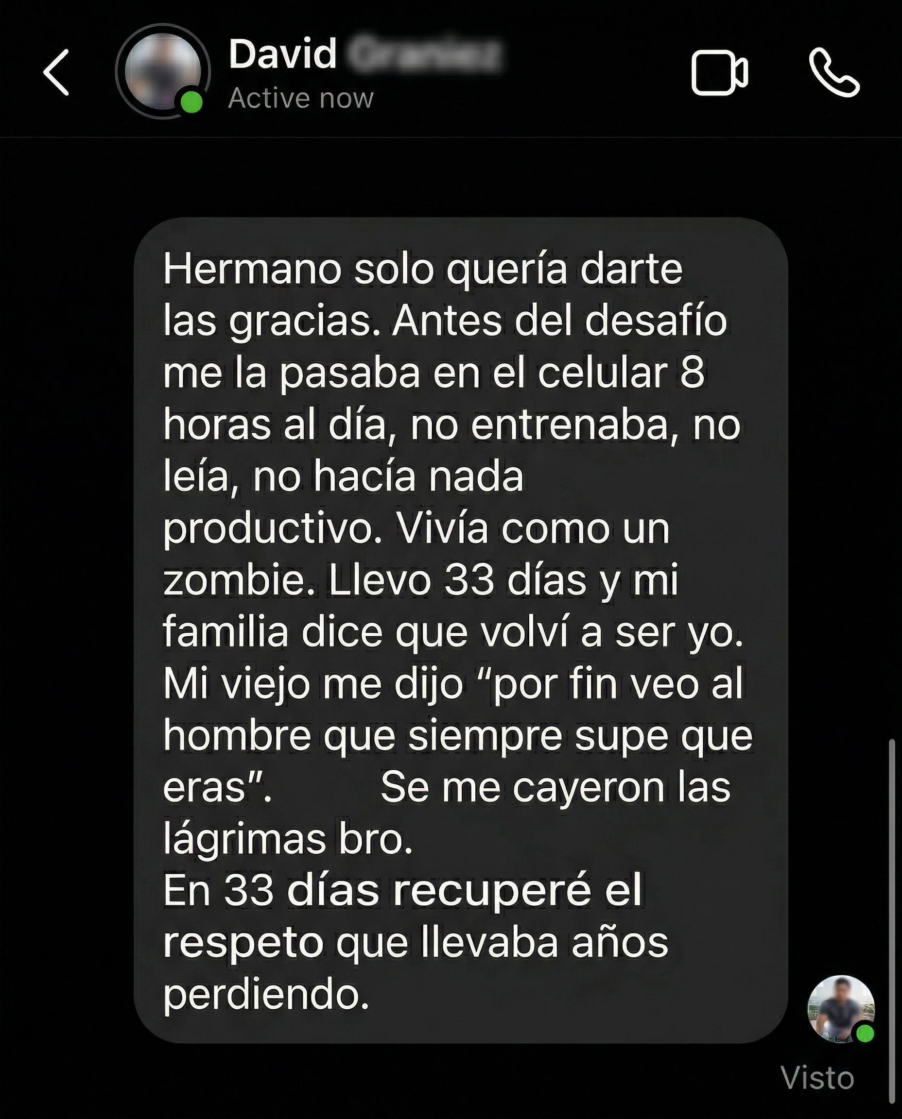 Testimonio de David — 33 días